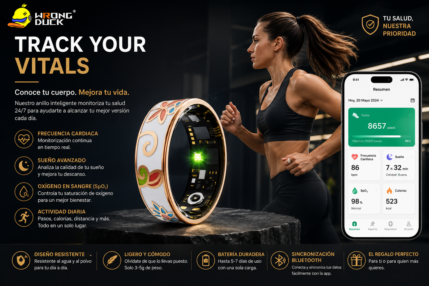 GBNexus Flora Smart Ring – Anillo Inteligente Premium con Diseño Mariposa | iOS y Android