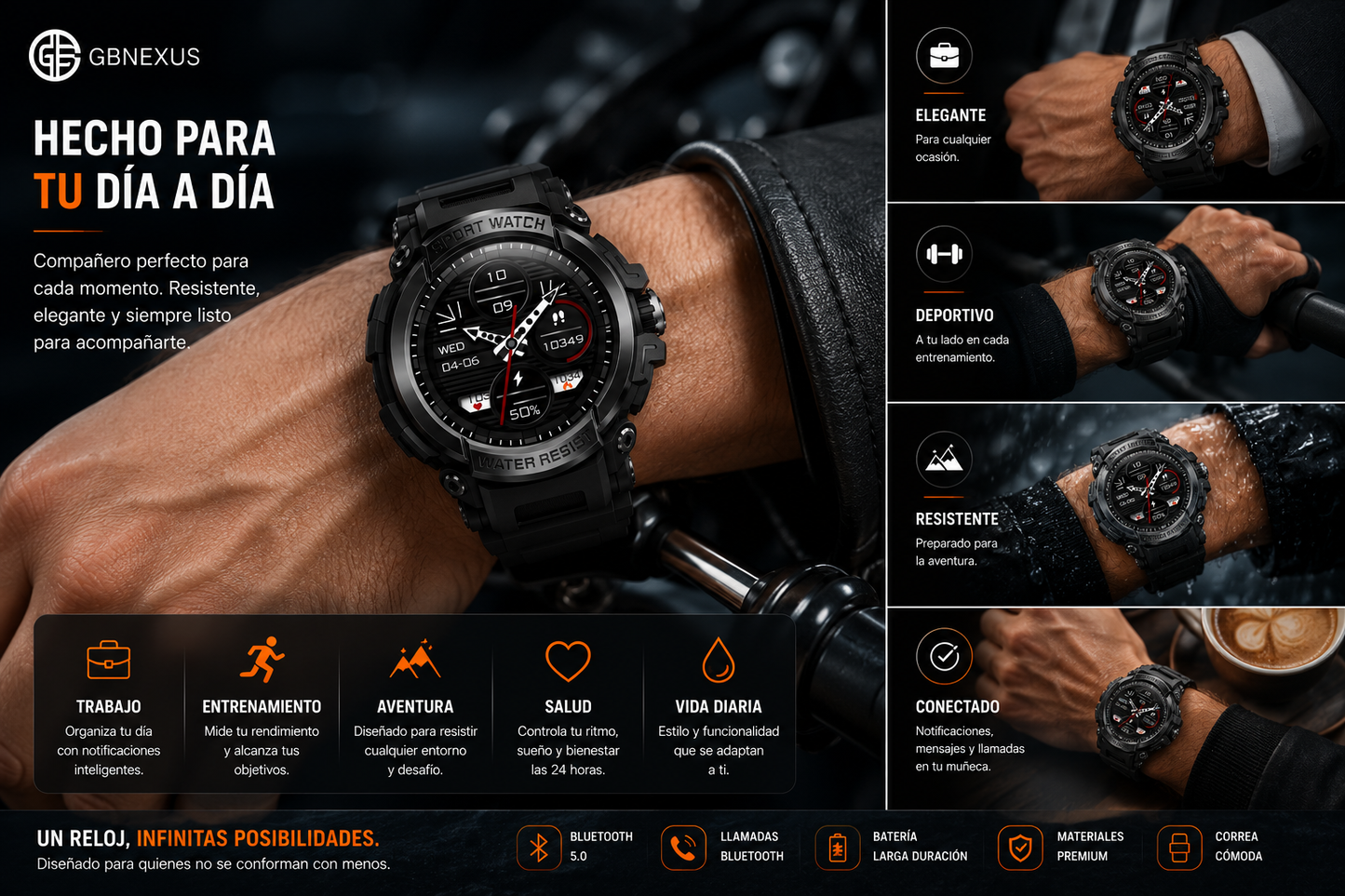 GBNexus Titan Pro Smartwatch Rugerizado con Llamadas Bluetooth