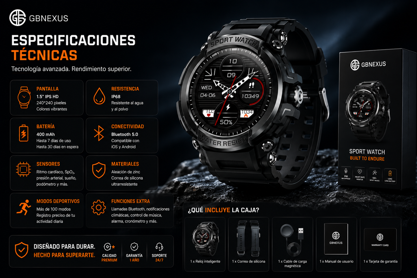 GBNexus Titan Pro Smartwatch Rugerizado con Llamadas Bluetooth