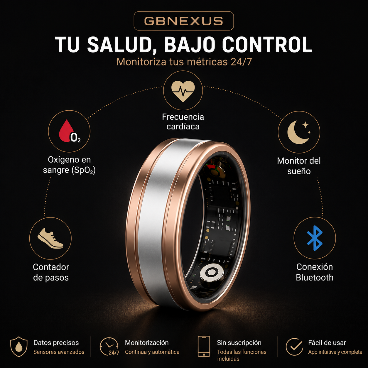 GBNexus Smart Ring Pro – Anillo Inteligente Premium para Salud y Deporte