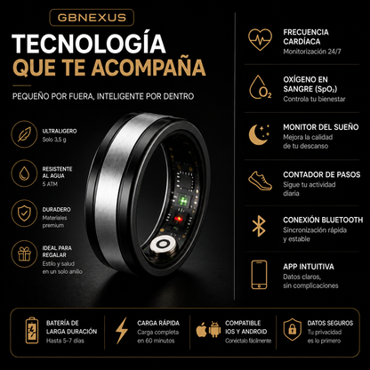 GBNexus Smart Ring Pro – Anillo Inteligente Premium para Salud y Deporte